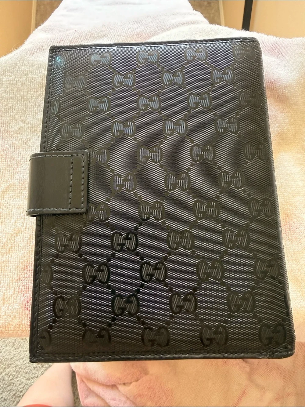 Gucci Black Patent GG Embossed Leather Agenda Cover